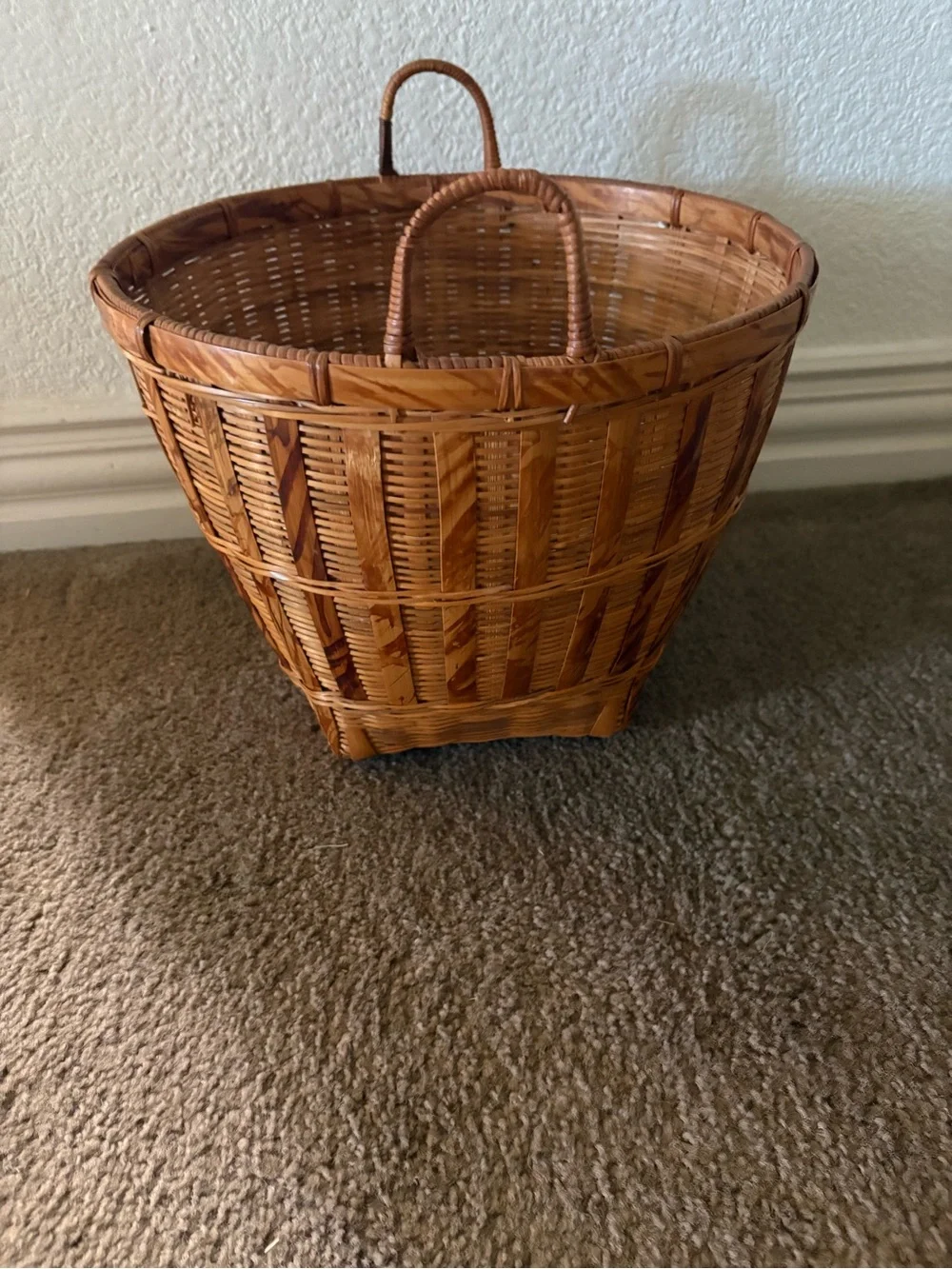 Handwoven Brown Wicker Storage Basket with Handles